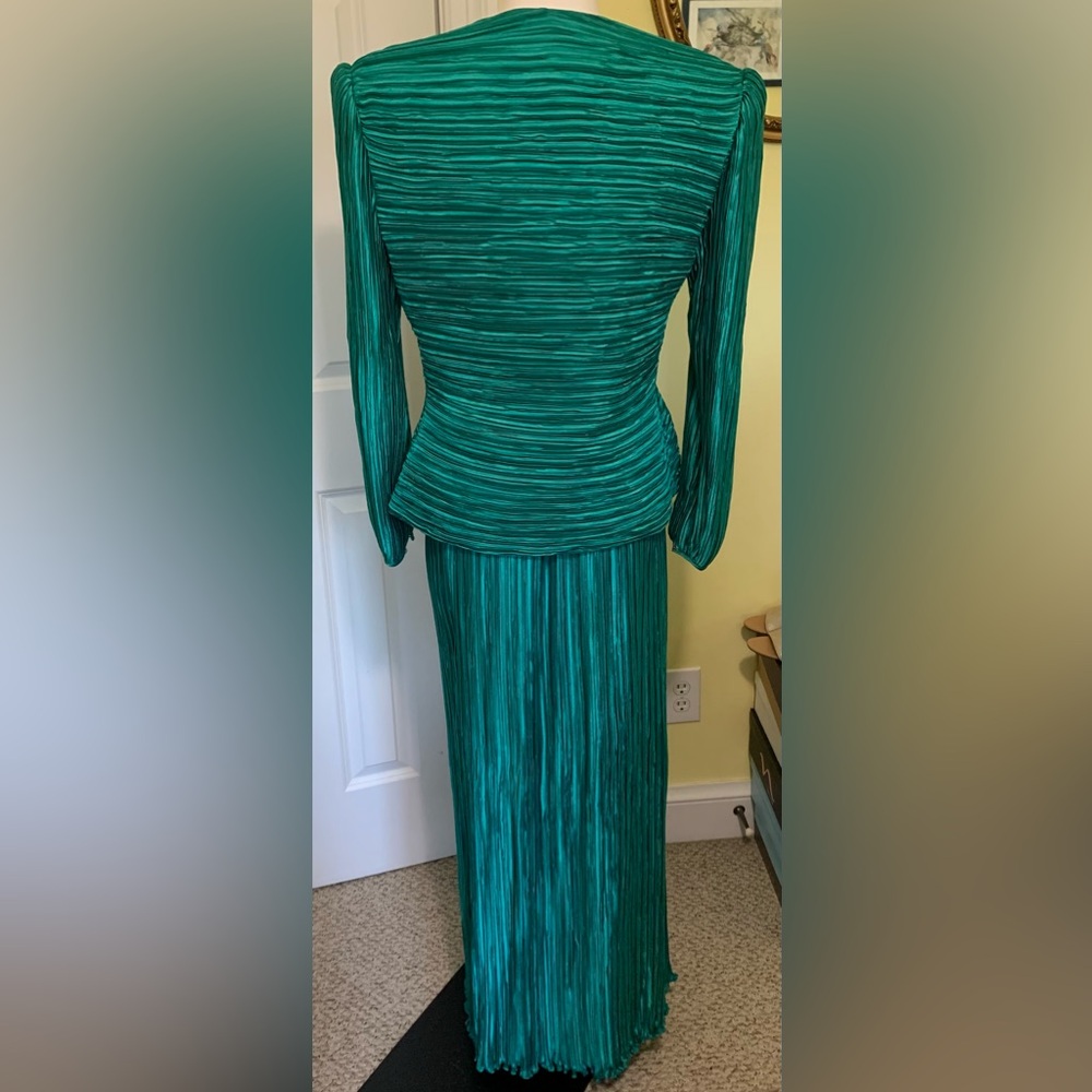 VTG GLAM George F. Couture Emerald Green 2PC Evening Suit Set Floral Detail - Picture 6 of 13